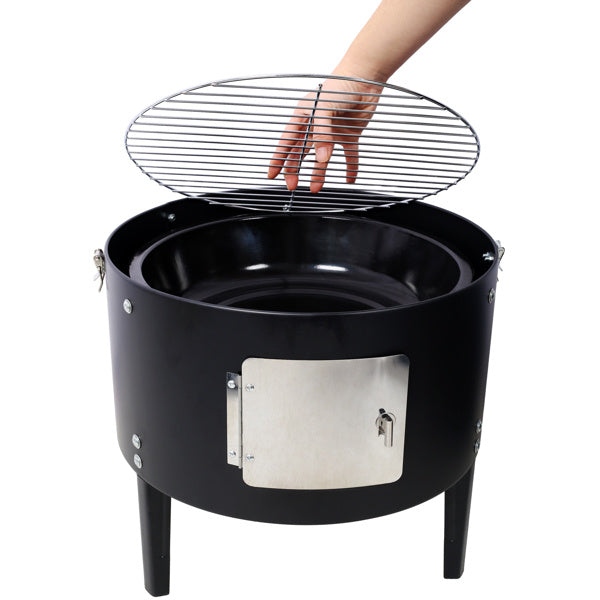 17 Inch Steel Charcoal Smoker, Heavy Duty Round Grill For Outdoor Cooking, Black