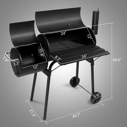 111x54x93cm Black, Double Cylinder, Wheeled, Smoked, Charcoal Grill