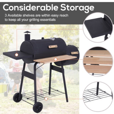 Outsunny 48 Steel Portable Backyard Charcoal BBQ Grill And Offset Smoker Combo With Wheels