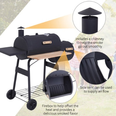 Outsunny 48 Steel Portable Backyard Charcoal BBQ Grill And Offset Smoker Combo With Wheels