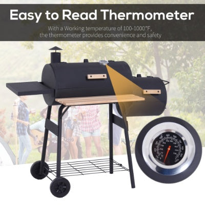 Outsunny 48 Steel Portable Backyard Charcoal BBQ Grill And Offset Smoker Combo With Wheels