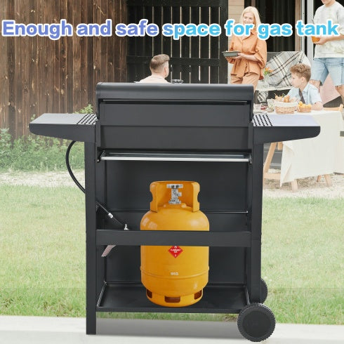 Propane Gas Grill 4 Burner Barbecue Grill, Stainless Steel 34,000 BTU Patio Garden Barbecue Grill With Two Shelves, Lid, Wheels And Bottle Opener