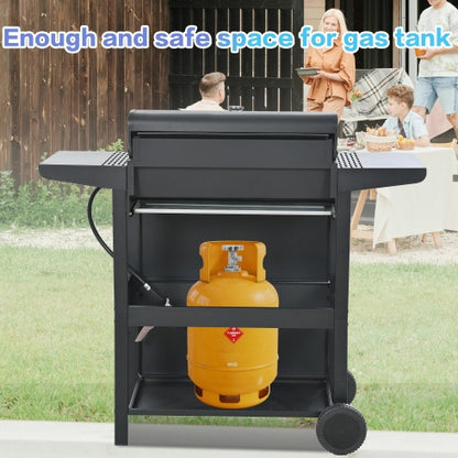 Propane Gas Grill 4 Burner Barbecue Grill, Stainless Steel 34,000 BTU Patio Garden Barbecue Grill With Two Shelves, Lid, Wheels And Bottle Opener