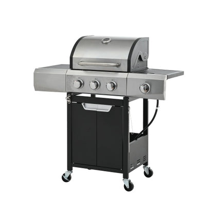 Propane Grill 3 Burner Barbecue Grill Stainless Steel Gas Grill With Side Burner And Cover For Outdoor BBQ, Camping