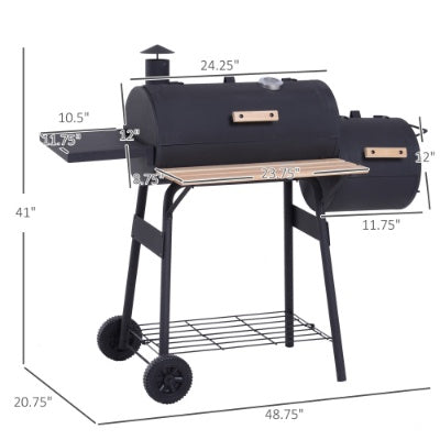 Outsunny 48 Steel Portable Backyard Charcoal BBQ Grill And Offset Smoker Combo With Wheels