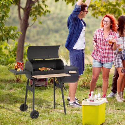 Outsunny 48 Steel Portable Backyard Charcoal BBQ Grill And Offset Smoker Combo With Wheels